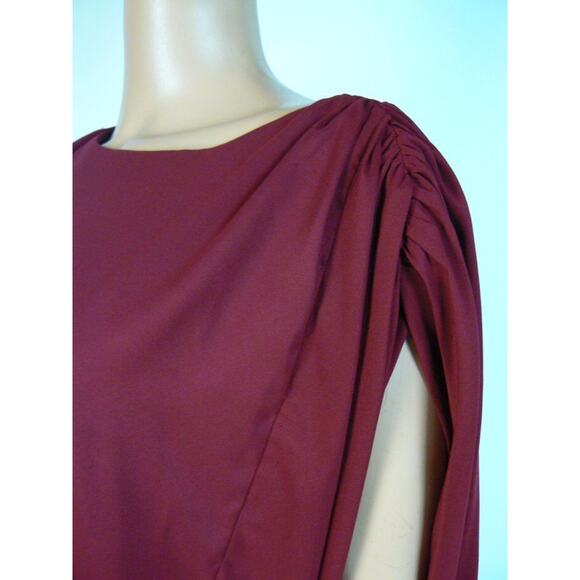 $188 Chequer Brick Red Satin Ruched Dolman Shift Dress 2 Missing Belt NWT C409 - Picture 4 of 7